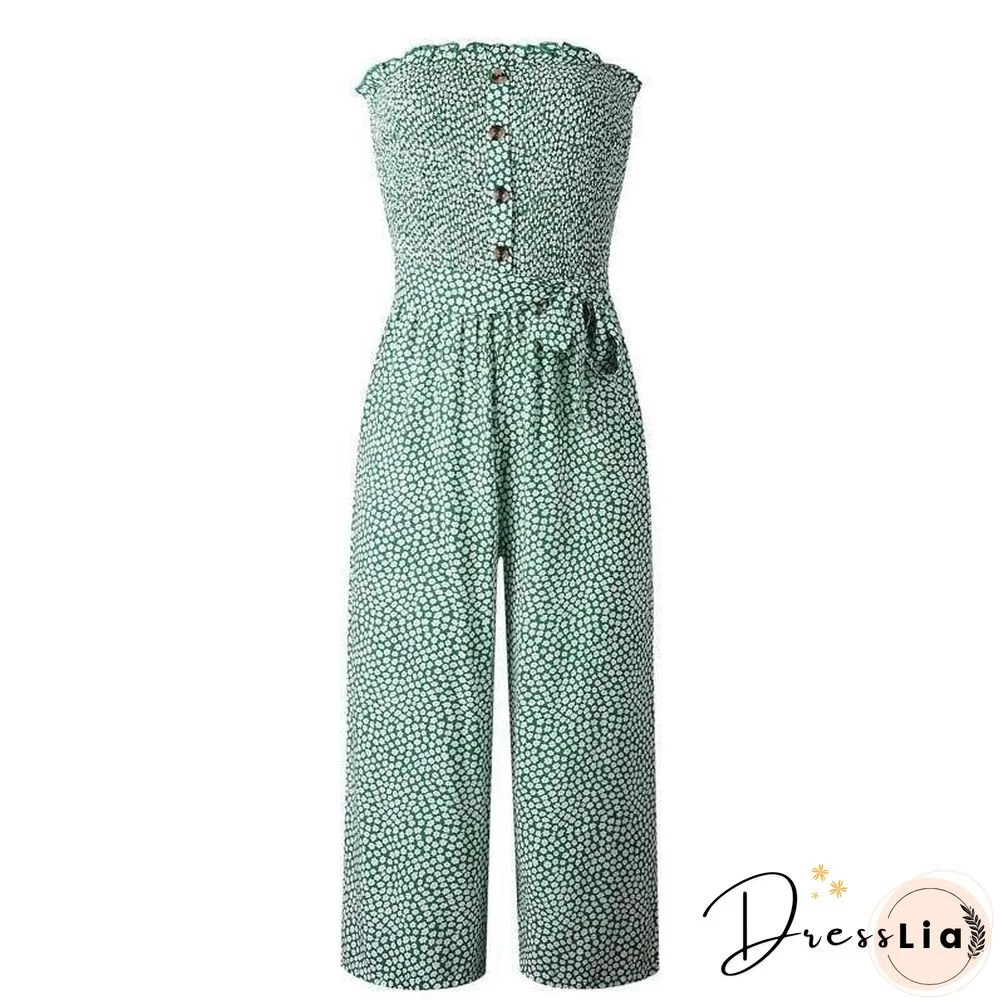 Floral Long Jumpsuit Elegant Women Backless Romper Summer Jumpsuit Female Cotton Pocket Ladies Strapless Overalls For Women