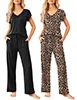 Womens Pajama Sets - 2 Pack Super Soft Womens Pjs Sets, Short Sleeve V Neck Top with Pants, 2 Piece Lounge Sets for Women, Cute Printed Sleepwear with Elastic Waistband