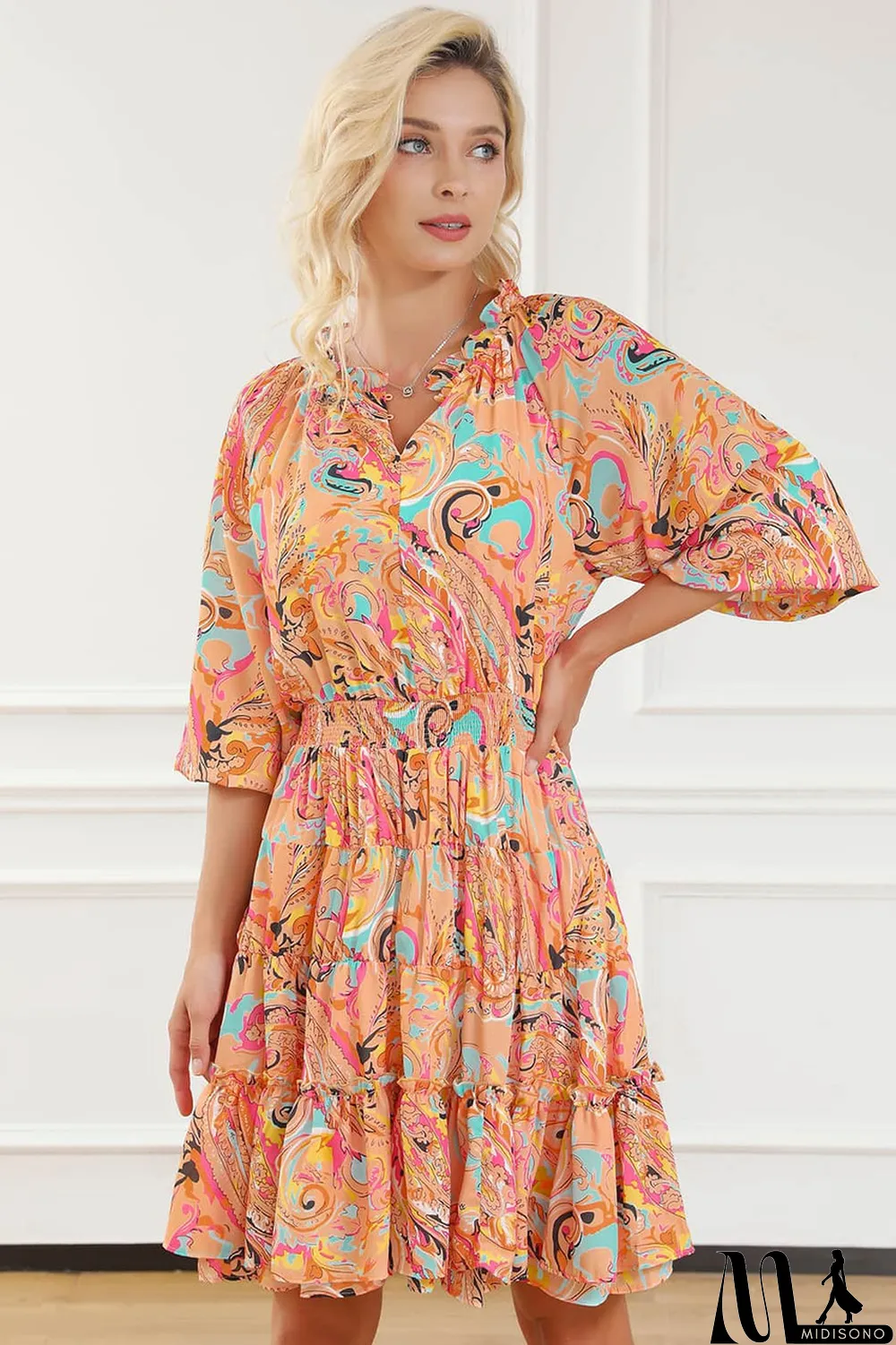 MidiSono - Multicolour Paisley Print Frilled Mini Dress