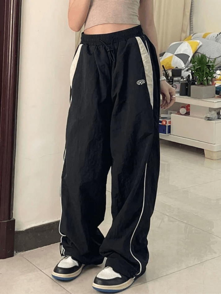 LANFUBEISI - Contrast Piping Black Baggy Sweatpants LANFUBEISI