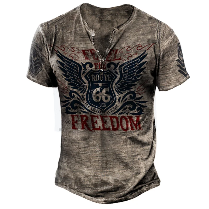 Mens US Route 66 Printed Deep V Neck T-Shirt / [viawink] /