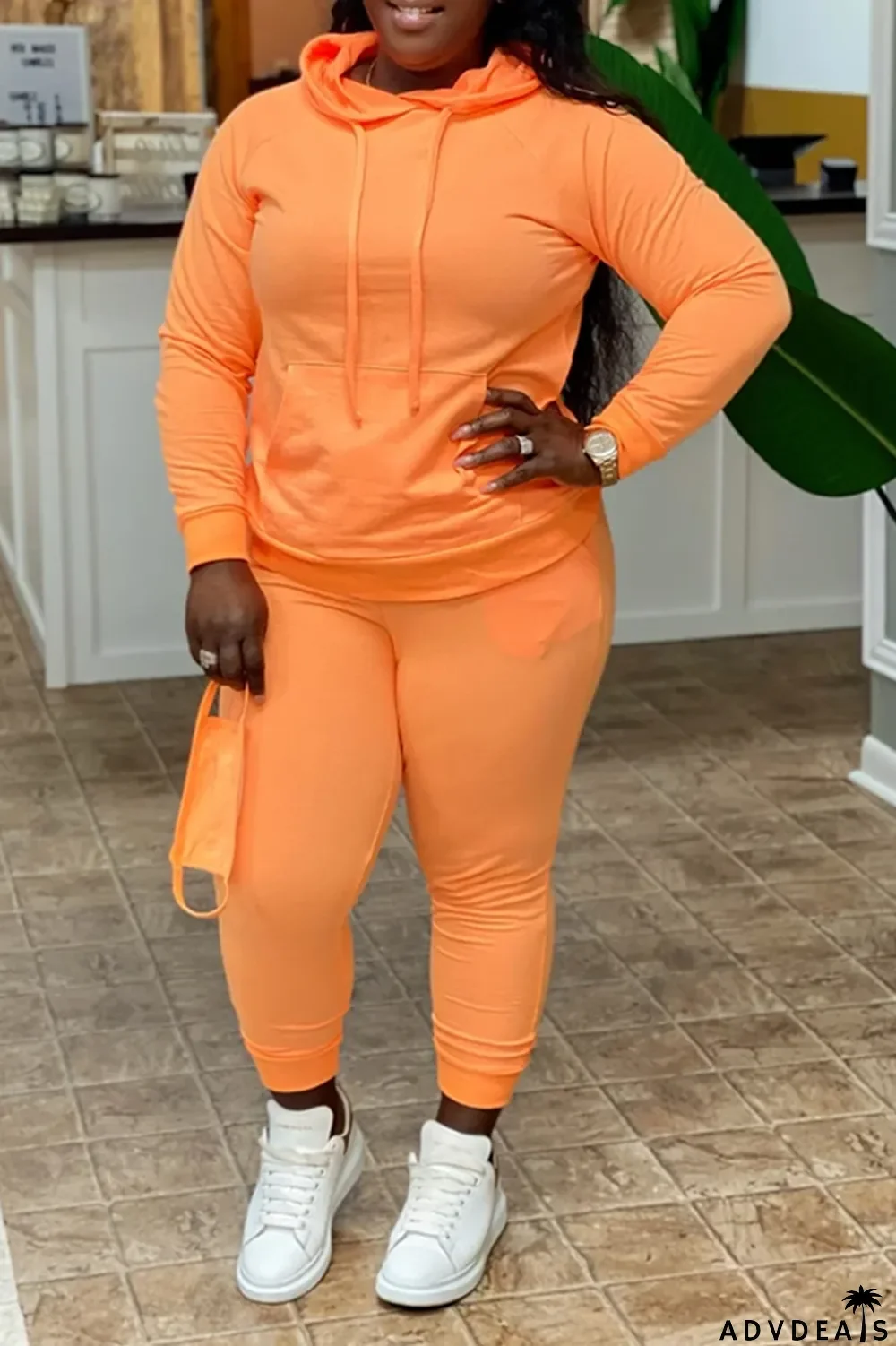 Pink Casual Solid Split Joint Hooded Collar Plus Size Two Pieces