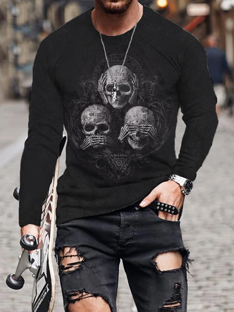 Broswear Halloween Skull Long Sleeve T-Shirt