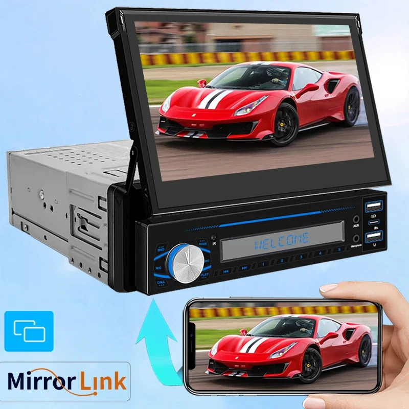 F Radio auto retractabil cu ecran retractabil Android Auto de 7 inch Bluetooth Bluetooth Navigație auto FM Radio auto