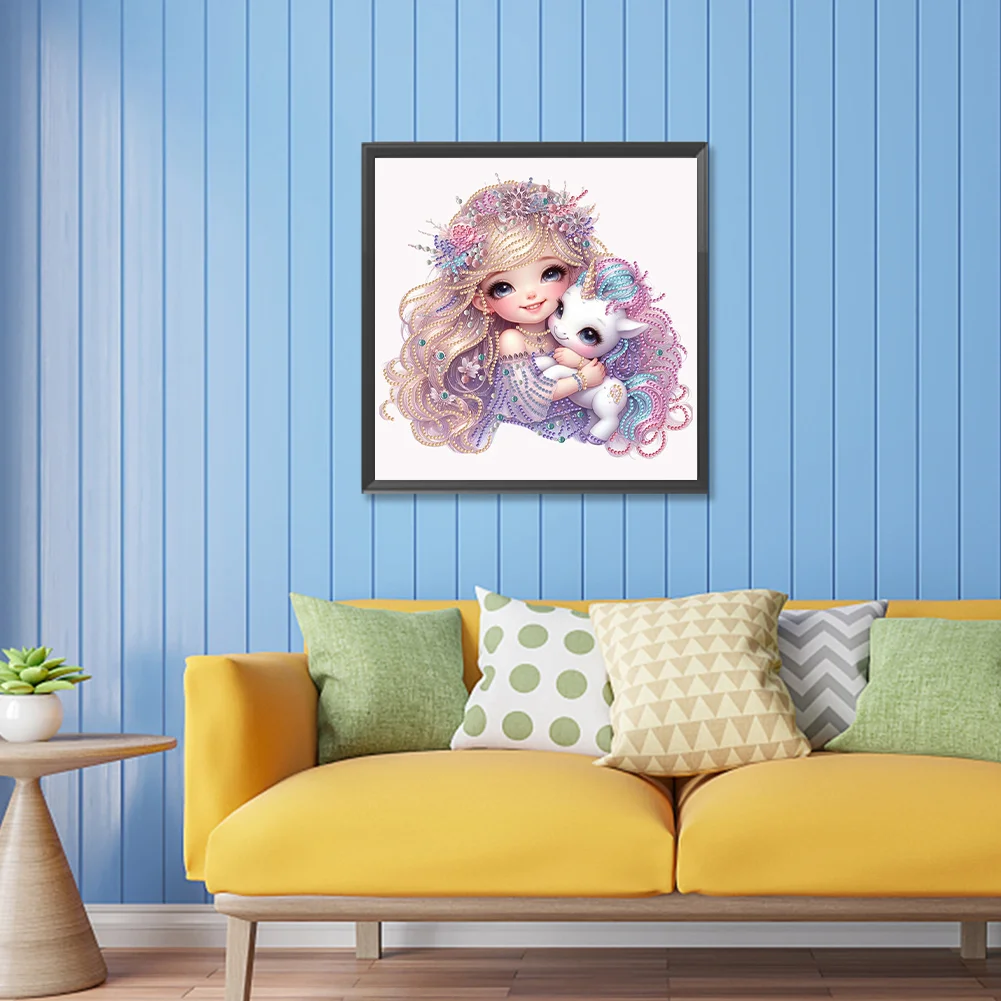 Diamond Painting - Partial Special Shaped Drill - Girl and Unicorn(Canvas|30*30cm)