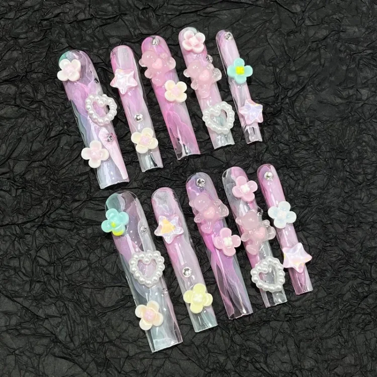 Handmade Wearable Nails Watercolor Hot Girl Wearable Nail Stickers Extra Long Water Pipe Nails