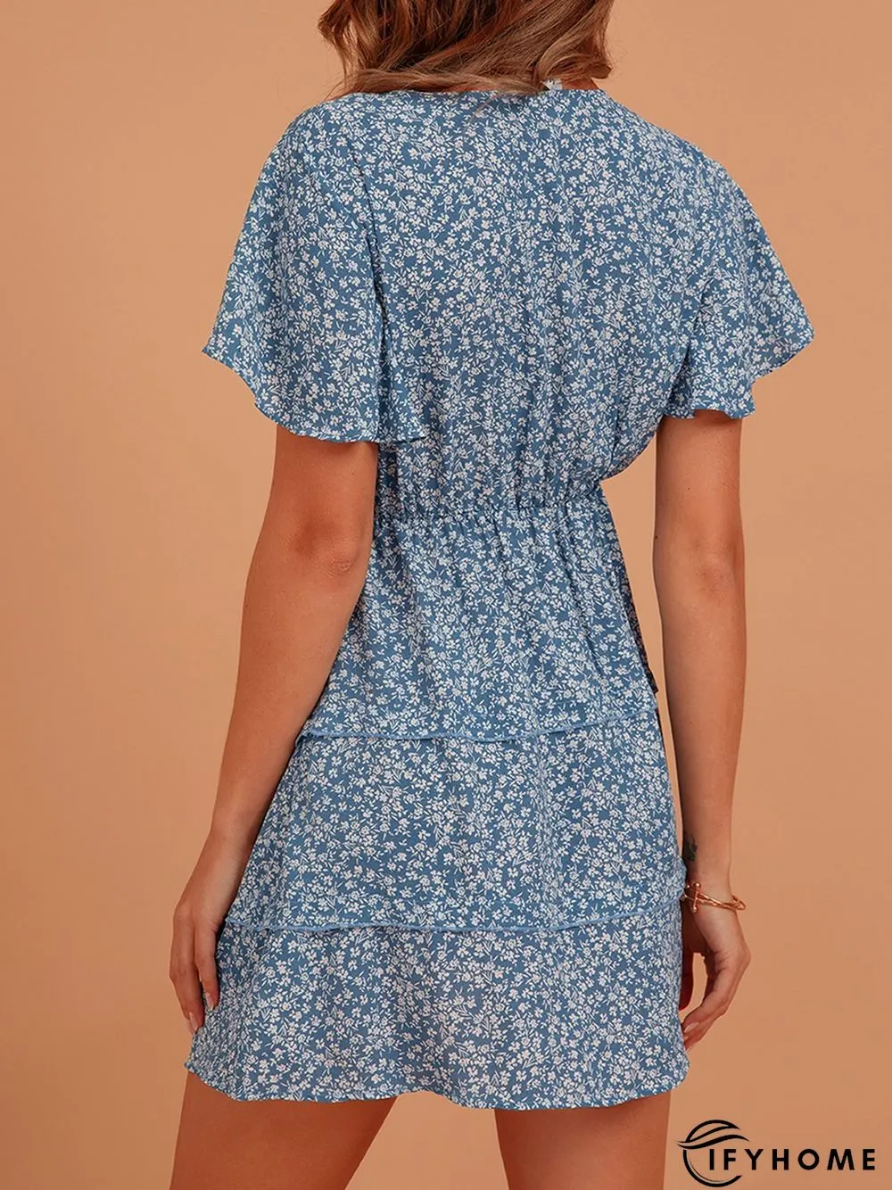 Blue Sweet V Neck Silk-Chiffon Weaving Dress | IFYHOME