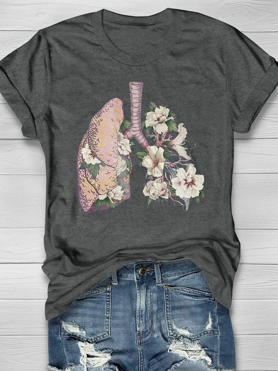 Respiratory Therapist  Flowers Lung Print Short Sleeve T-shirt