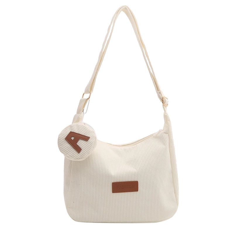 Women’s Corduroy Solid Color Classic Style Square Zipper Shoulder Bag
