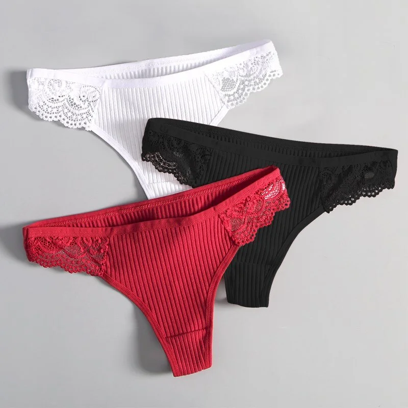Billionm Women's Lace Fashion Cotton G-string Letter Thong Panties Sexy low Waist Briefs Underwear Female Lingerie Intimate Pants