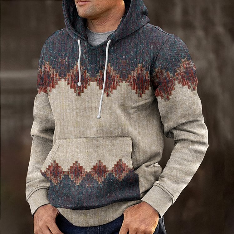 Hiboyz Casual Western Color Matching Ethnic Print Hoodie