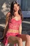 Cami Floral Print Crop Top Ruffle Tassle Pleated Slit Mini Skirt Vacation Matching Set
