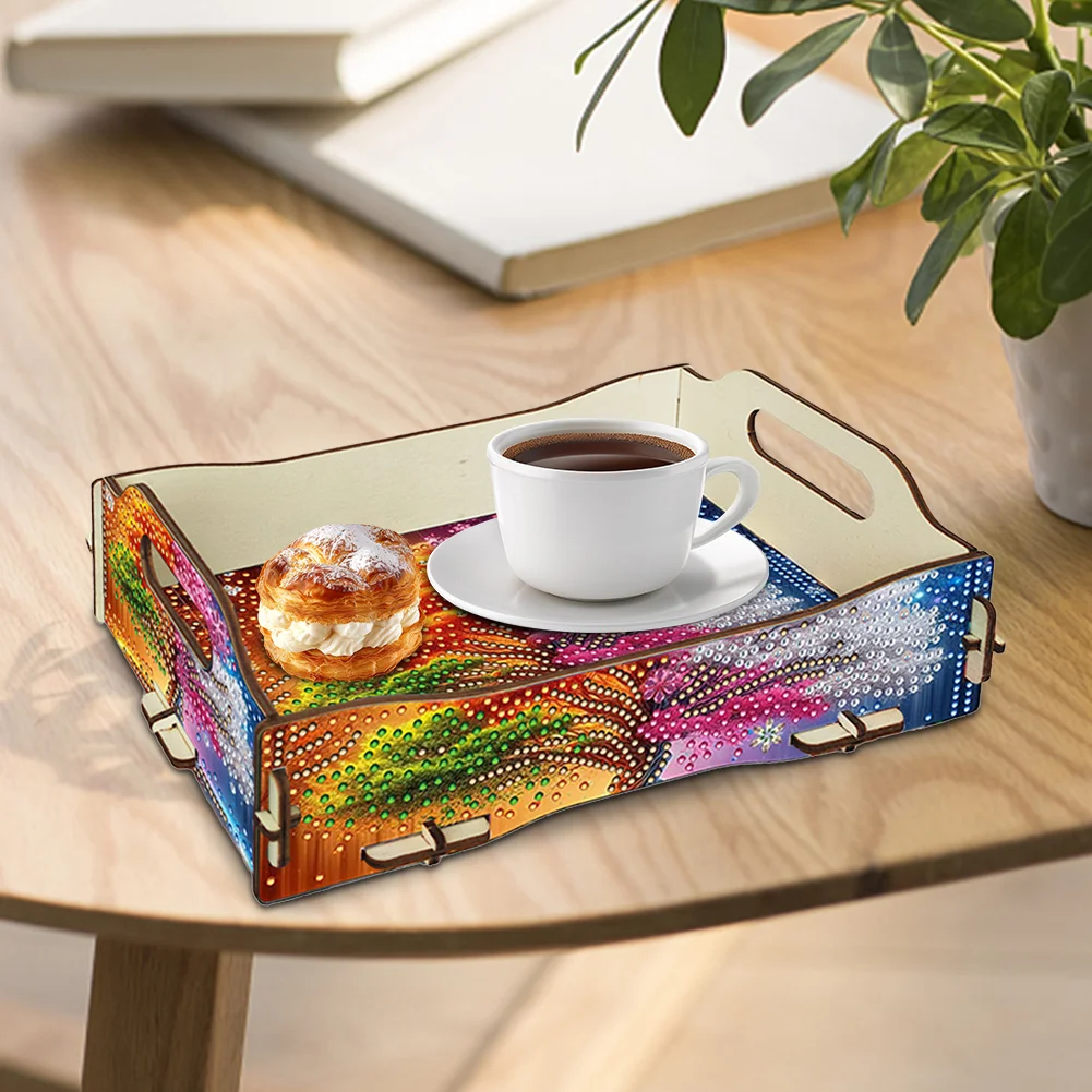 5D DIY Tree Of Life Diamond Painting Serving Tray with Handle for Coffee Table