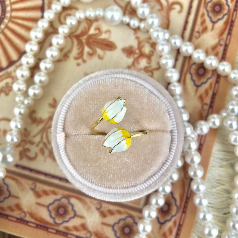 Copper Inlay Flower Pearl Rings