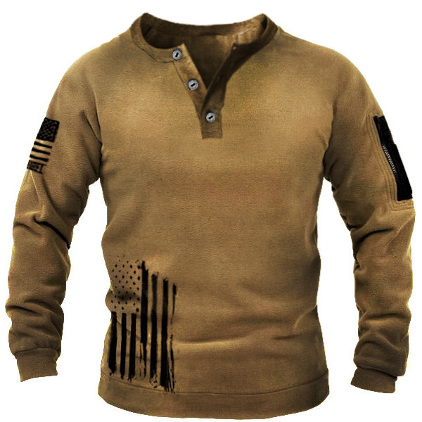 Men's Retro Outdoor Fleece Warm Henry Collar Tactical Sweatshirt