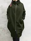 Fashion Solid Color Pocket Zipper Mid-Length Hoodie Jacket&Coat