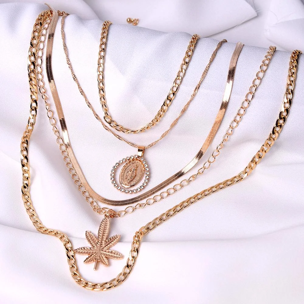Personality Angel virgin maple leaf multi layer women's Necklace-zachics