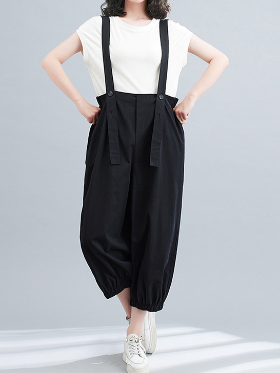 Adjustable Strap Lantern Shape Leg Work Solid Color Jumpsuit