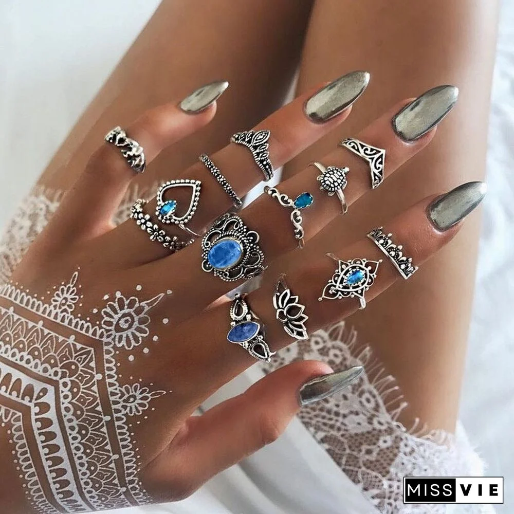 30 Styles Trendy Boho Midi Knuckle Ring Set For Women Crystal Geometric Finger Rings Fashion Bohemian Jewelry