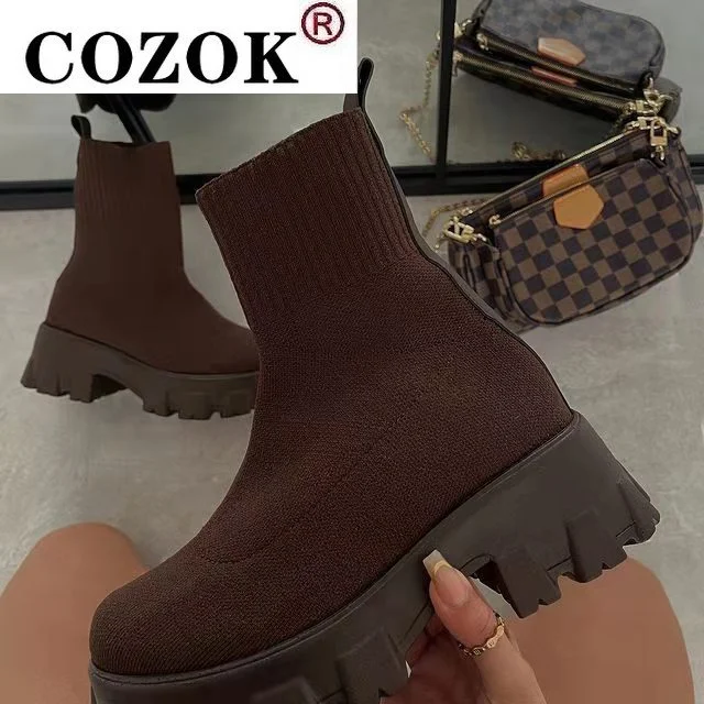 2021 Autumn Winter New Couple Socks Shoes Women Thick-soled Casual Large Size Net Red Knitted Short Boots Women botas de mujer