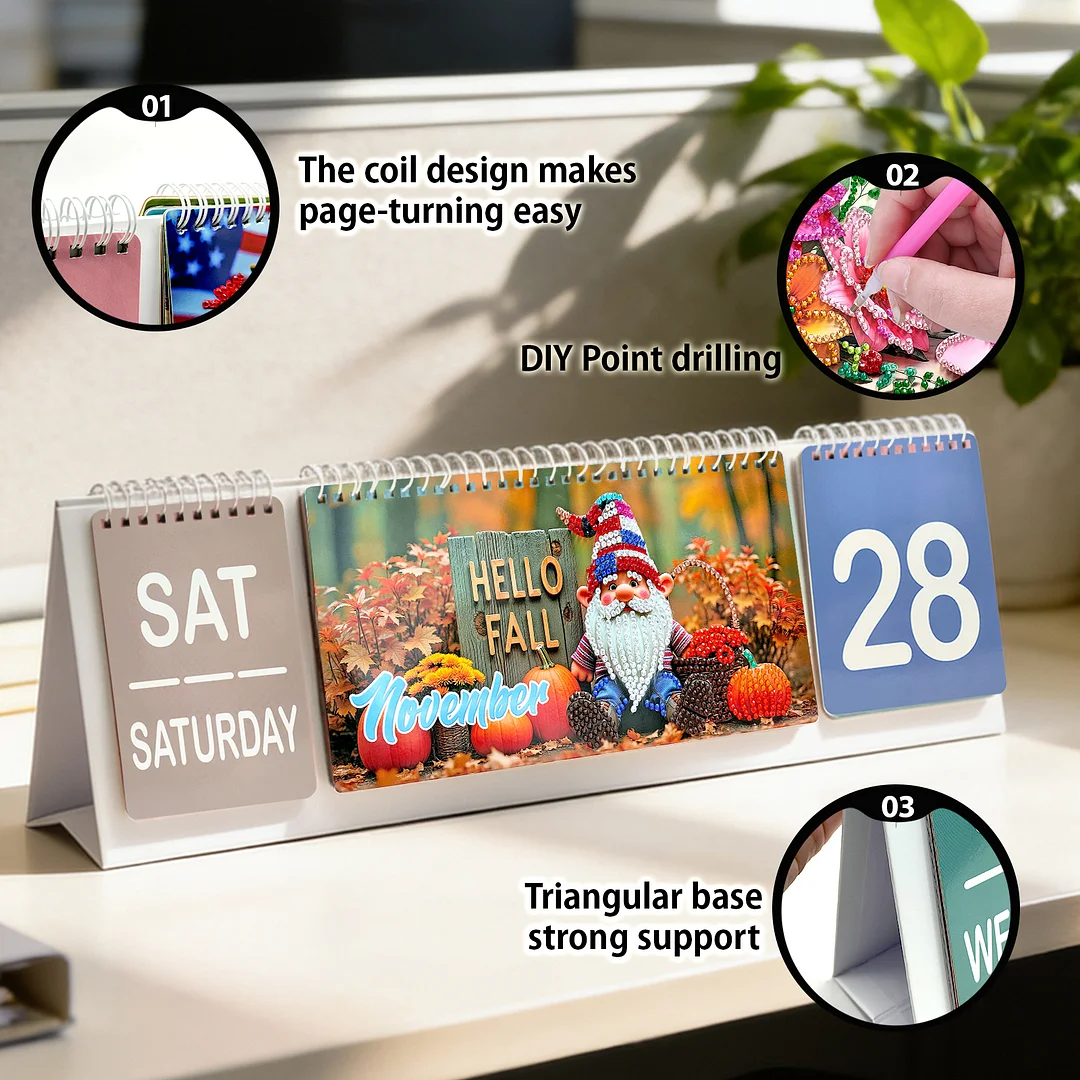 2026 Pink Flower DIY Diamond Art Painting Desk Calendar Special Shaped Drill Monthly Flip Tabletop Calendar Kit for Adults Beginners Gift Home Office Decor