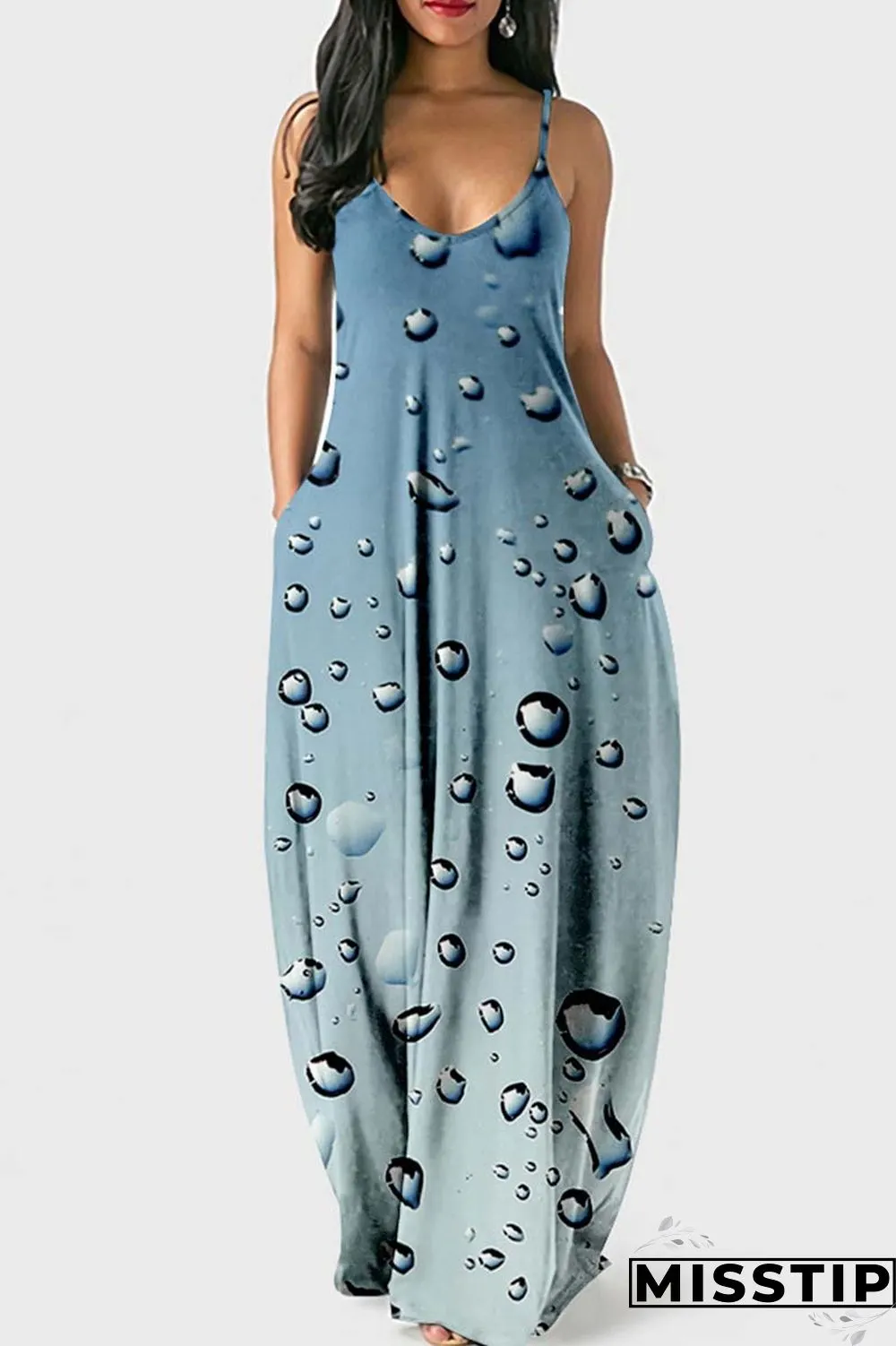 Khaki Sexy Casual Print Backless Spaghetti Strap Long Dress Dresses