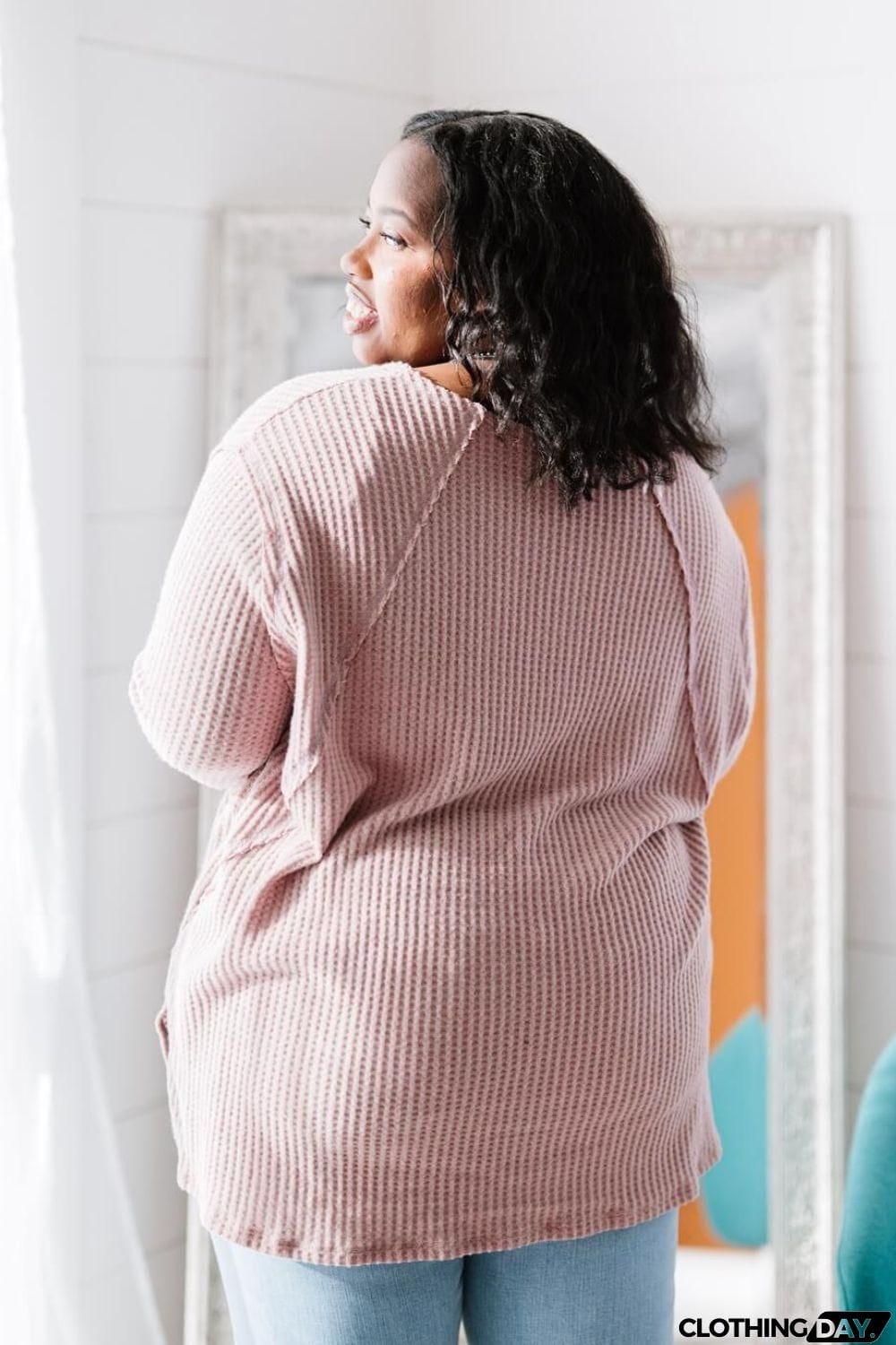 Jodifl Stay Awhile Full Size Run Waffle Knit Tee