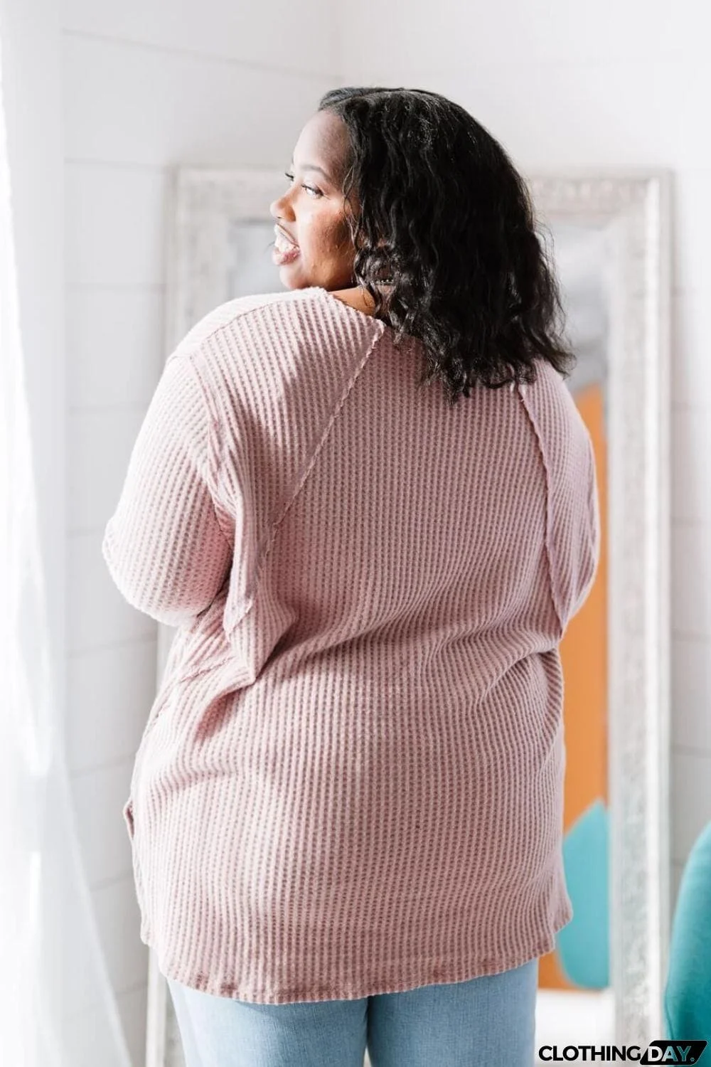 Jodifl Stay Awhile Full Size Run Waffle Knit Tee