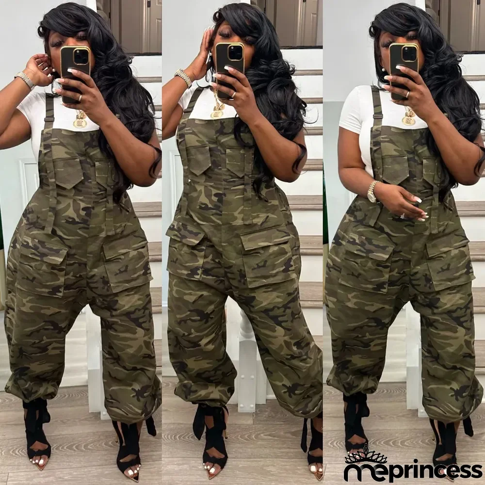 Casual Women's Loose Camo Cargo Jumpsuit Overalls