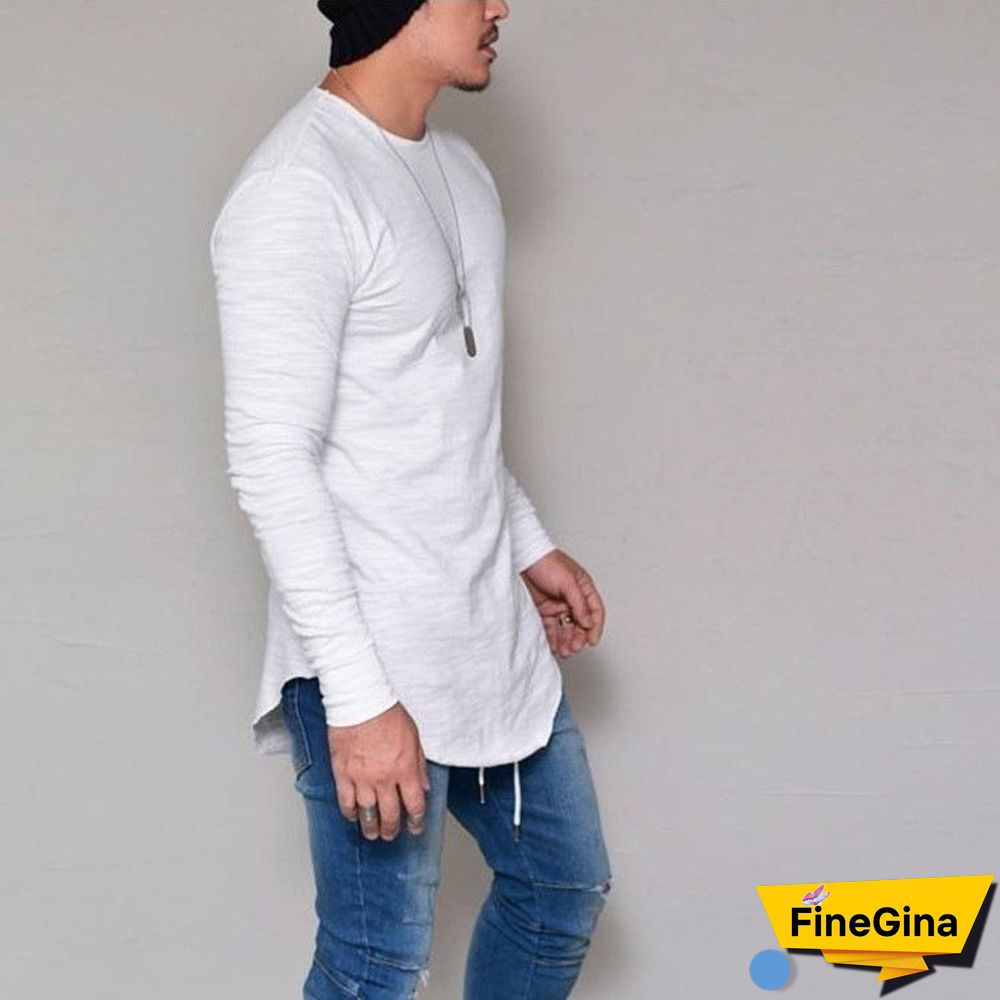Plus Size Fashion Casual Slim Elastic Soft Solid Long Sleeve Men T Shirts Male Fit Tops Tee