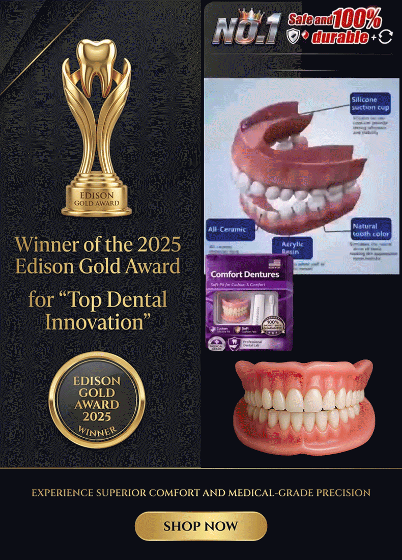 🔥Confident Smile Complete Denture Set. ✅ Medical Grade: BPA-free, made with high-molecular-weight memory material. ⏱️ In just seconds, you can wear them and enjoy healthy, beautiful teeth, savoring every bite.