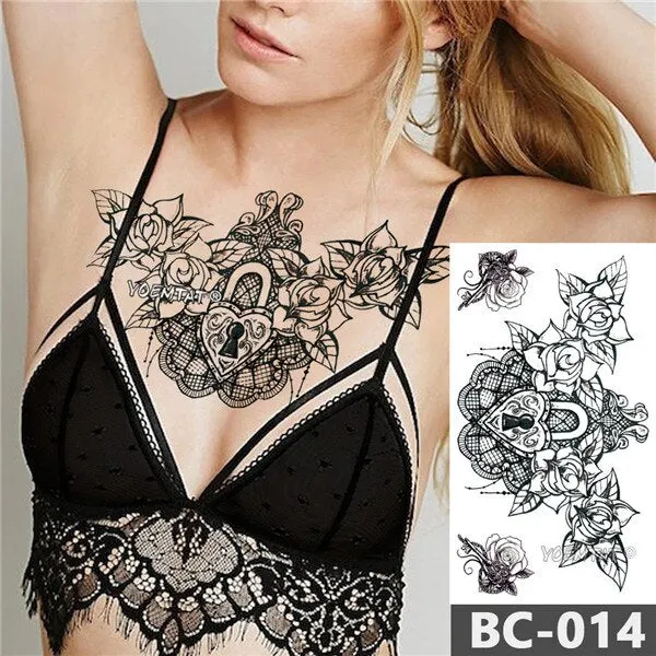 1 Sheet Chest Body art Tattoo Temporary Waterproof tattoo Jewelry Lace Decal Waist Art Tattoo Sticker for Women