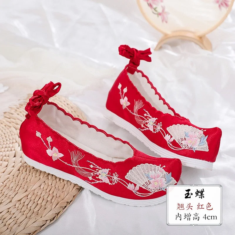 New Hanfu shoes, embroidered shoes, women's antiquity shoes, heightened Chinese elements, ancient bow shoes