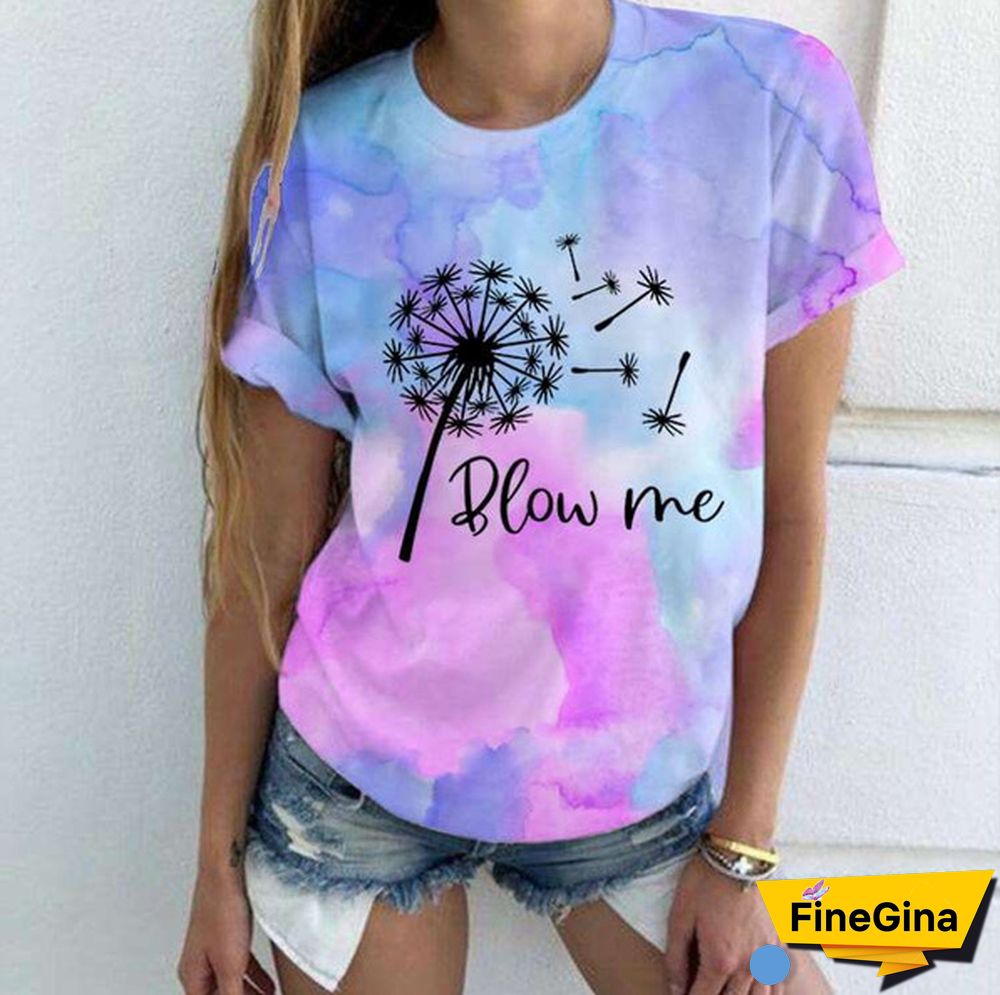 Cute Dandelion Blow Me Printed T-Shirts Women Short Sleeve Funny Round Neck Tee Shirt Casual Summer Tops
