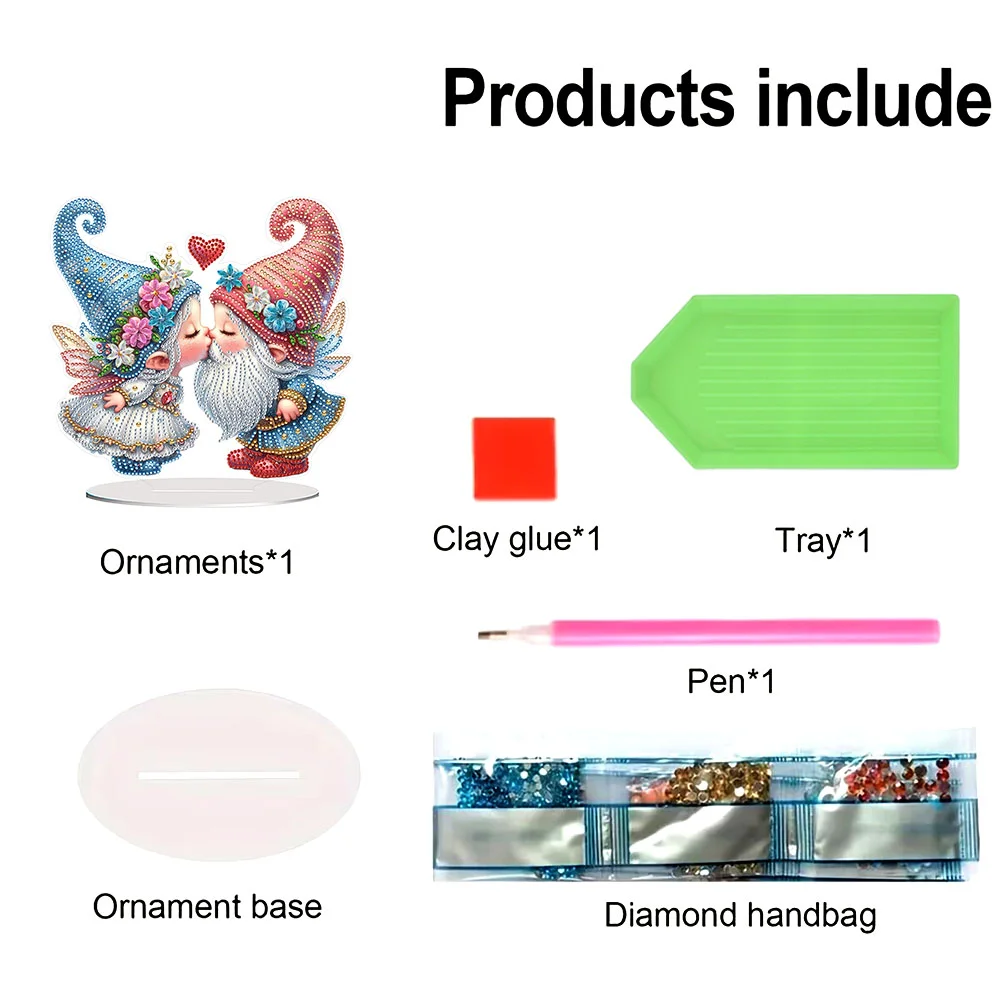 5D DIY Acrylic Valentine Gnome Special Shape Diamond Painting Desktop Ornaments