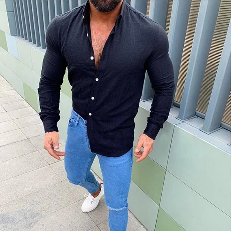 Men Fashion Long Sleeve Solid Button Shirts