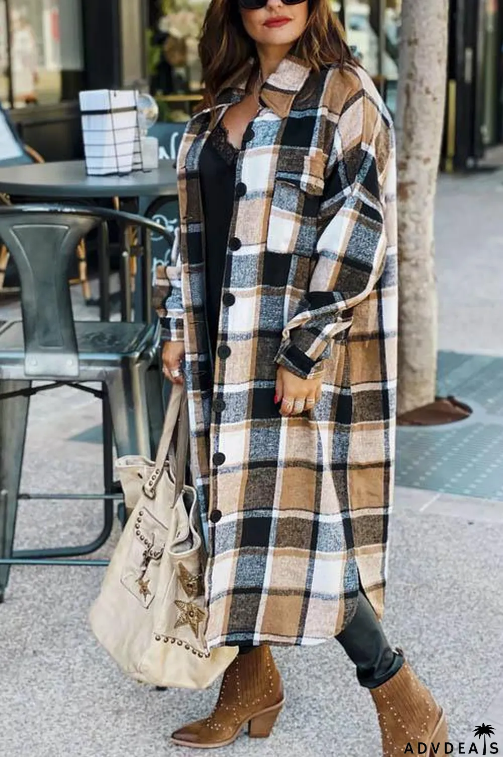 New Fashion Plaid Long Woolen Coat