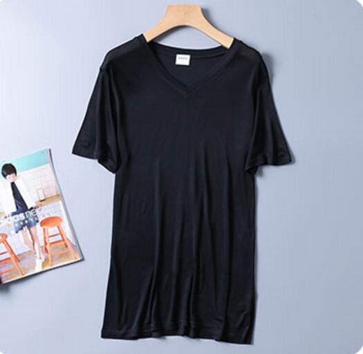 Silk T-shirt Thin Men's V Neck Style Black