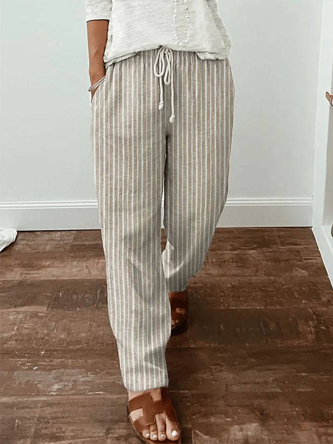 Women's Retro Striped Print Loose Casual Pants