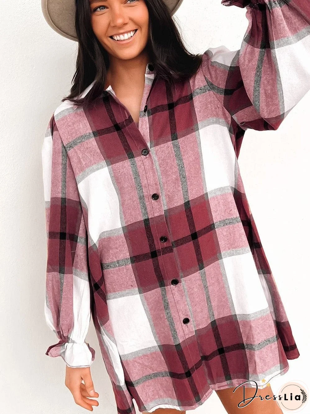 Oversized Plaid Shirt Dress