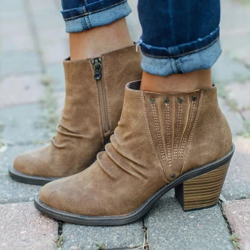 Autumn Winter Fashion Women's Ankle Boots Solid Color Thick Heel High Heel Females Boots Casual Side Zipper Shoes Booties Woman