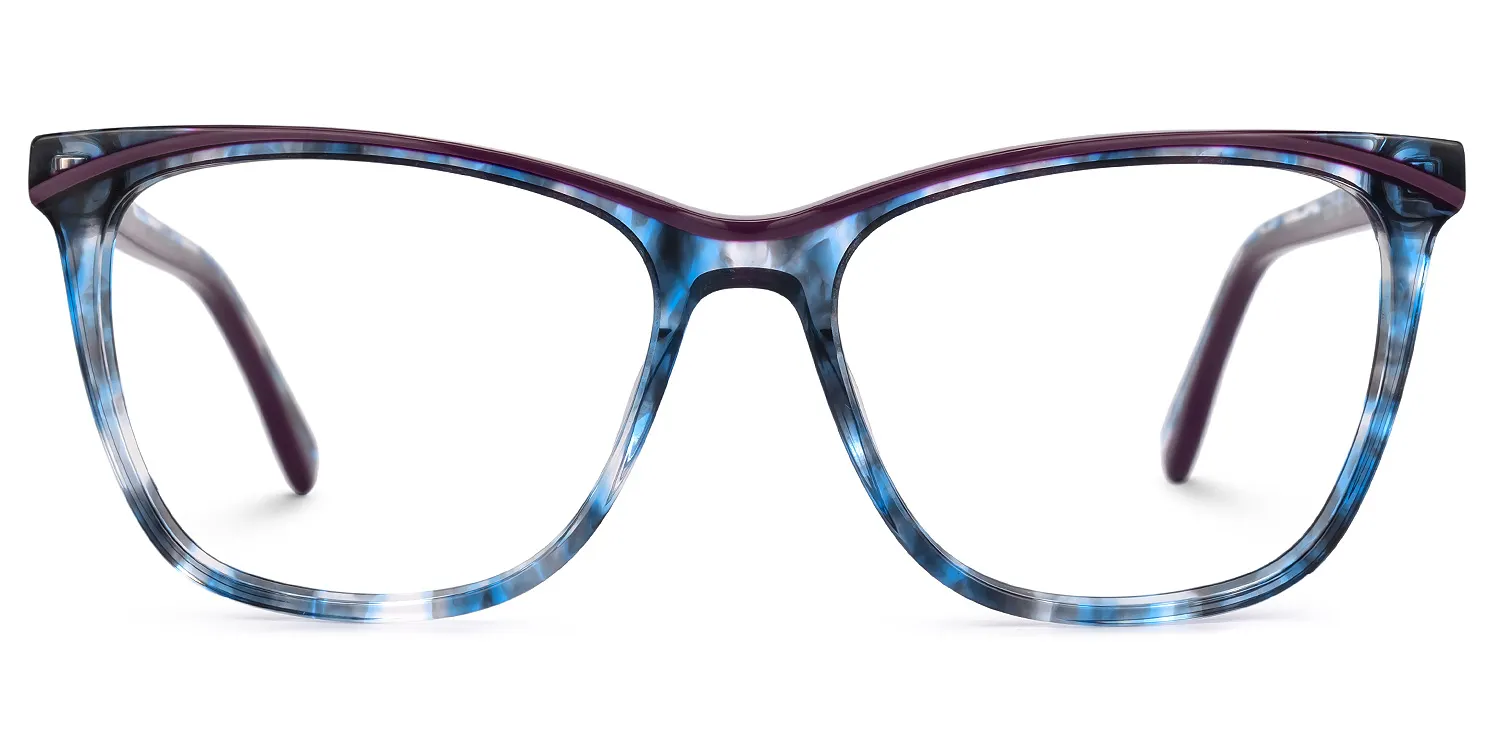 Mahalia Blumendruck-Blau Rechteckig Brille Blumendruck-Blau