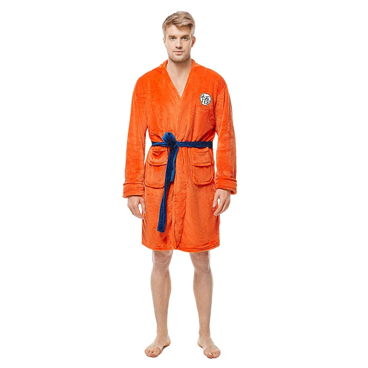 Adult Dragon Ball Son Goku Orange Bathrobe Sleepwear Cosplay Costume Halloween Carnival Suit