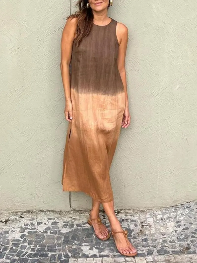 Women's Elegant Casual Sophisticated Cotton Linen Sleeveless Gradient Dress