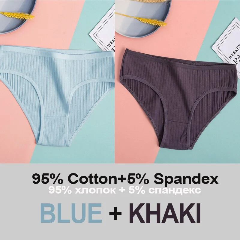 2PCS Women's Cotton Panties Sexy Underwear 6 Solid Color Panties for Woman Female Underpants Intimate Lingerie Briefs Pantys Set