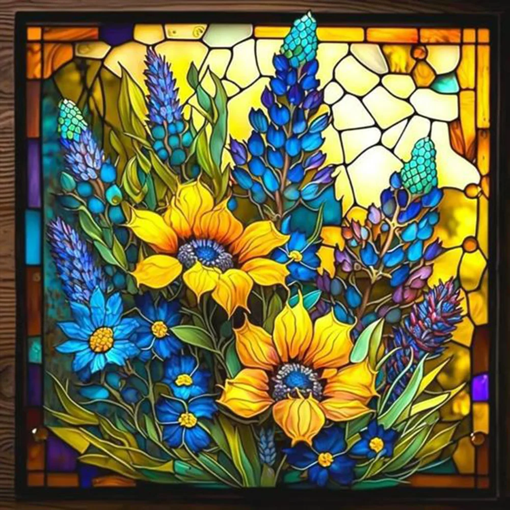 Stained Glass Sunflowers 35*35cm(canvas) full round drill diamond painting