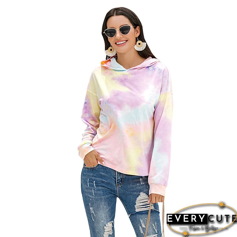 Pink Multicolor Ombre Tie Dye Hoodie