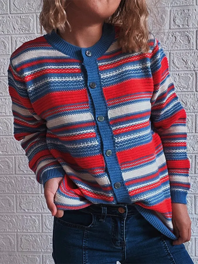 Women's Fashion Colorful Striped Button Cardigan Sweaters