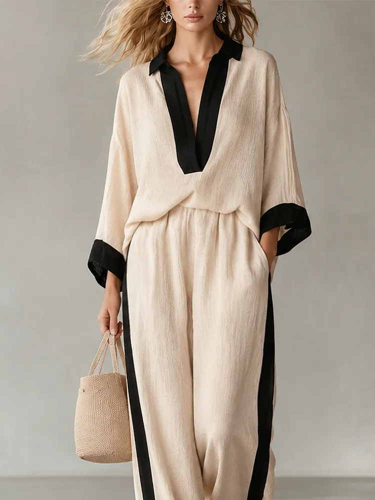 Modern Bohemian Batwing Sleeve Top & Palazzo Pants Set