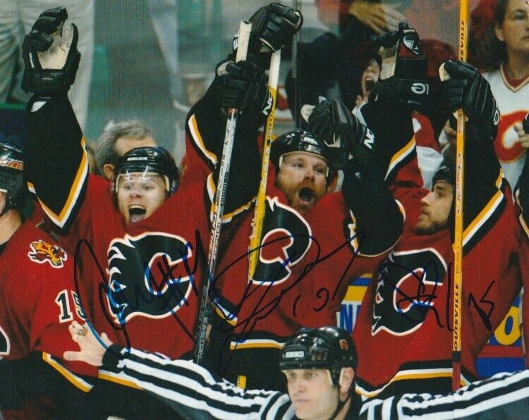 STEVE MONTADOR - DAVE LOWRY OLEG SAPRYKIN TRIO SIGNED CALGARY FLAMES 8x10 Photo Poster painting!